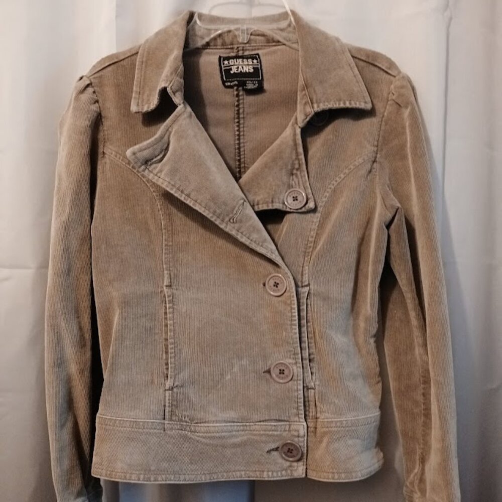 GUESS JEANS Corduroy Double Breasted Jacket Coat womens XS Khaki Beige button up